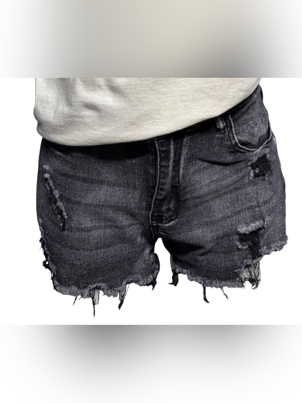 SHEIN Black Distressed Denim Shorts